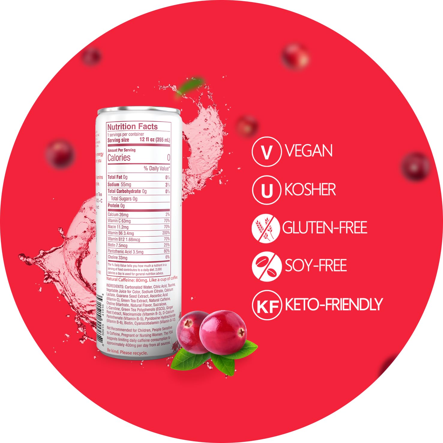 Aspire Cranberry, Healthy Energy Drink, Natural Caffeine from Green Tea, Keto-Friendly, Sugar-Free, Zero Calories, 12 fl oz Cans (Pack of 24)