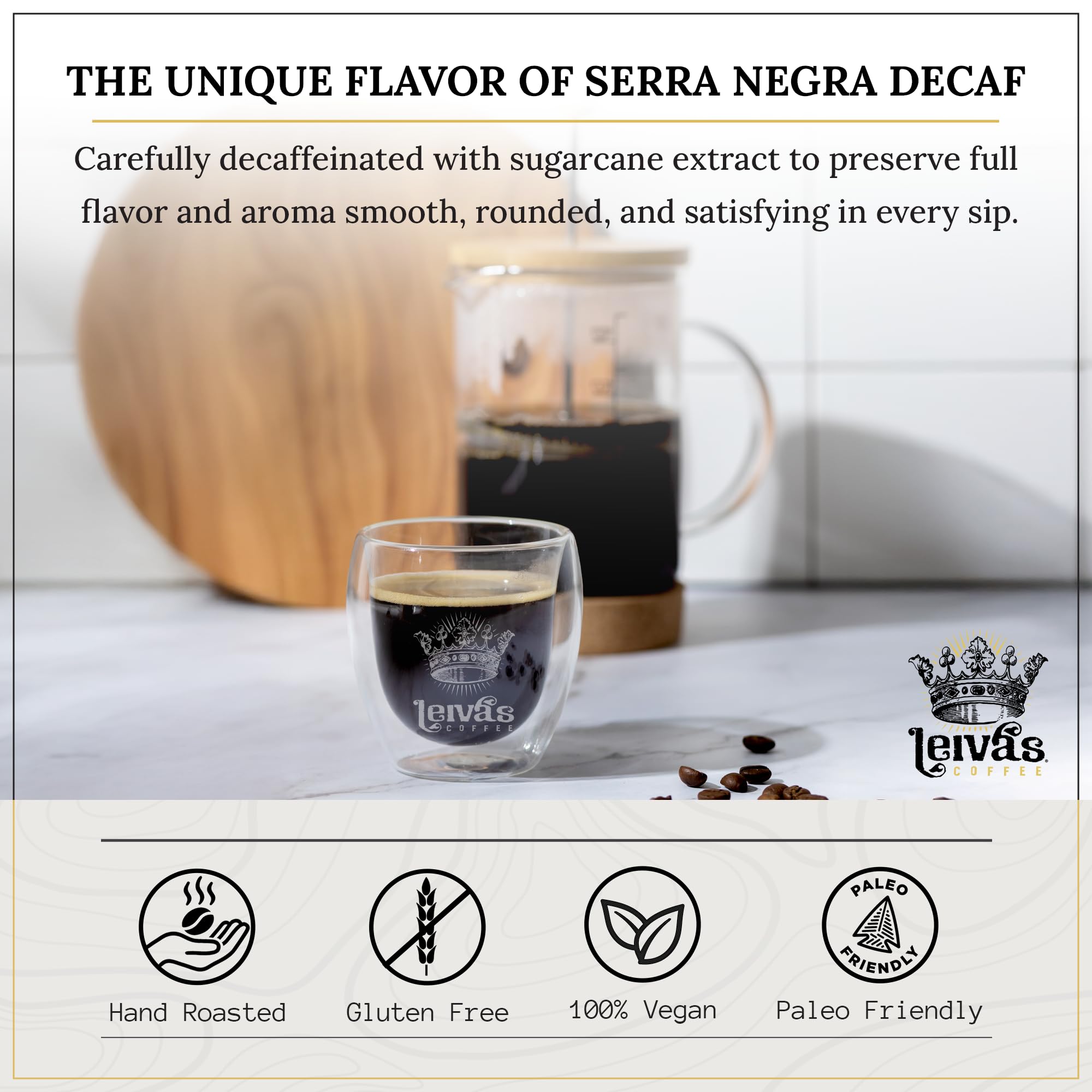 Leiva’s Decaf Ground Coffee (8oz), Guatemalan Ground Dark Roast Coffee - Serra Negra Organic Decaffeinated Coffee Ground w/Roasted Peanut, Popcorn
