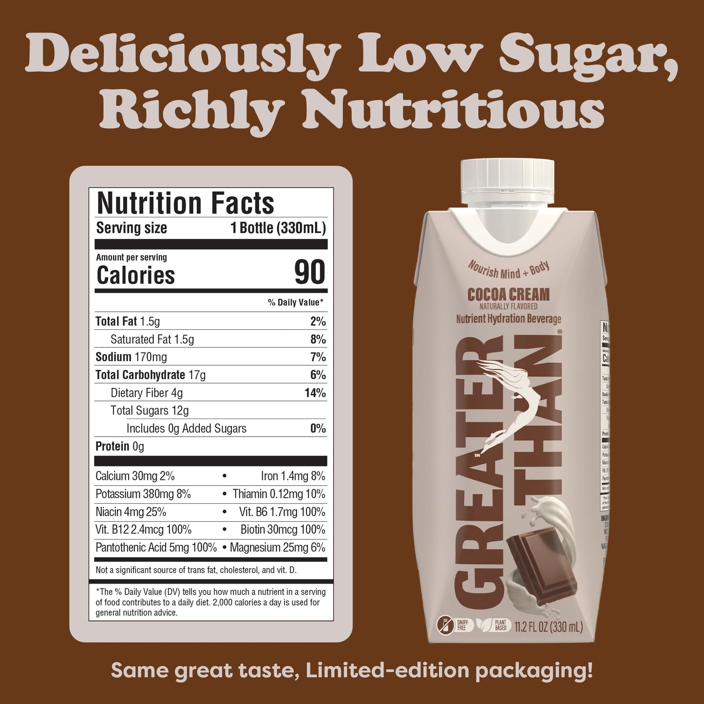 Greater Than Nutrient Hydration Beverage, Electrolyte Drink for Gut Health & Energy with Coconut Water, Vitamins, Gluten Free, Plant Based, Low Sugar