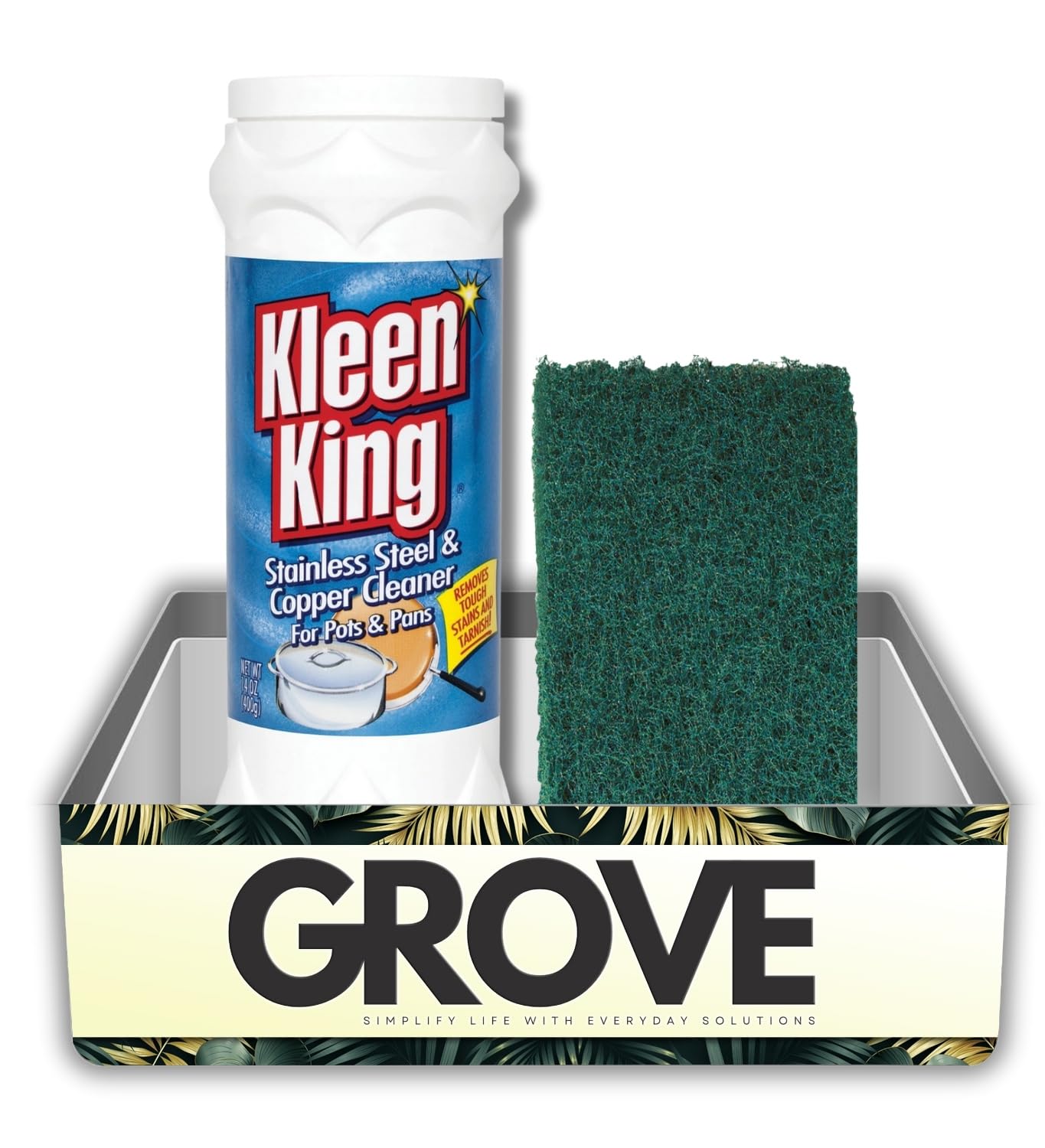 Kleen King Fresh Clean Scent Metal Cleaner 14 oz Powder Bundle with Scouring Pad - Cleans and Restores Stainless Steel, Cookware, and Metal Surfaces