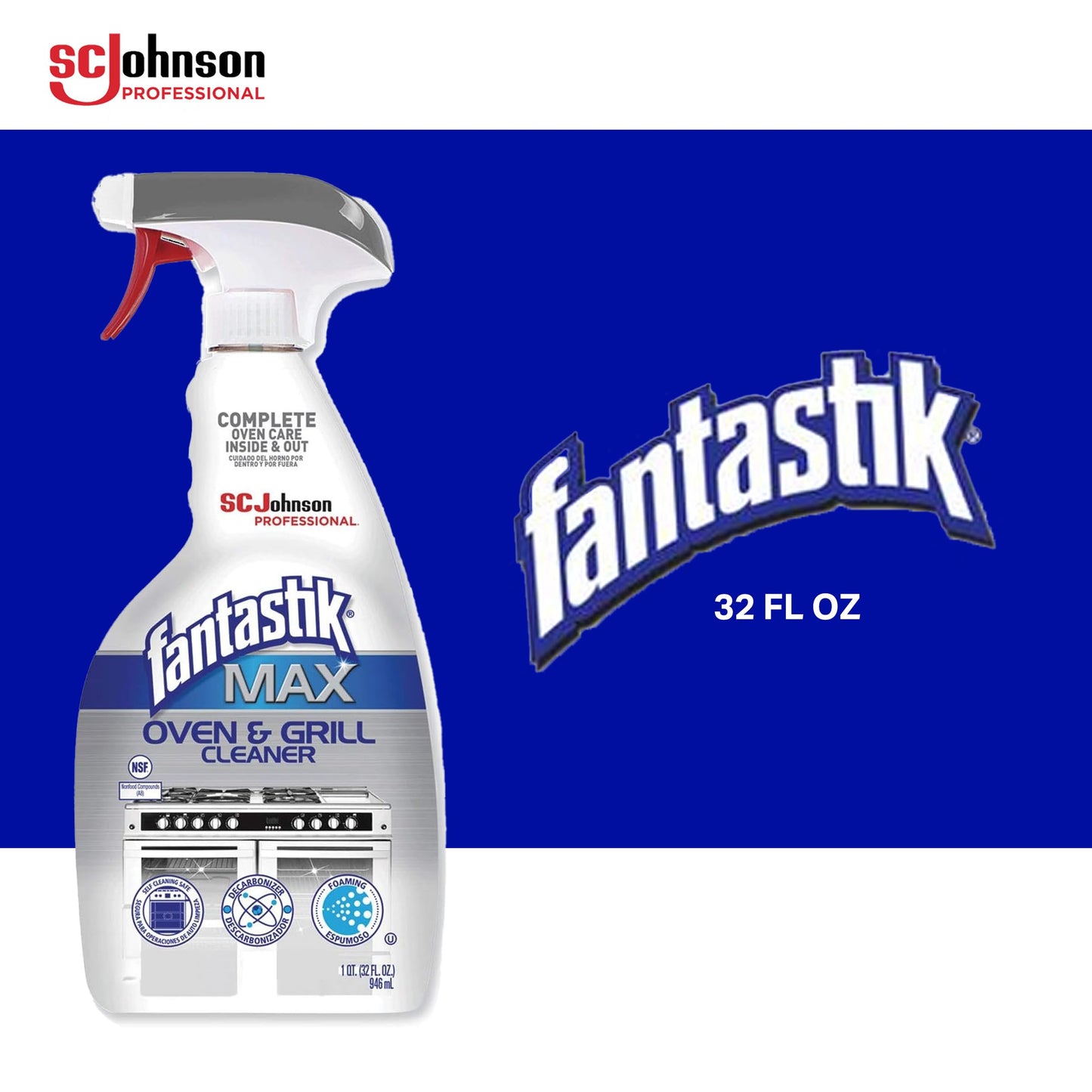 SC Johnson Professional Fantastik Max Oven & Grill Cleaner Spray, Cleans Inside and Out, 32 Fl Oz