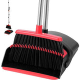 BSKLIN Broom and Dustpan Set for Home, 52" Long Handle Standing Broom Set with Dustpan Self-Cleaning Teeth for Hair Removal Heavy Duty Indoor Outdoor