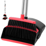 BSKLIN Broom and Dustpan Set for Home, 52" Long Handle Standing Broom Set with Dustpan Self-Cleaning Teeth for Hair Removal Heavy Duty Indoor Outdoor
