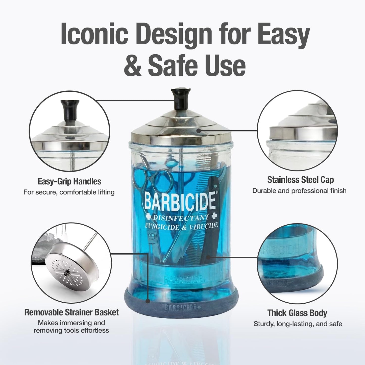 BARBICIDE Disinfectant Jar and Concentrate Starter Set (21 Oz Jar +64 Fl Oz)- Professional Salon, Spa & Barber Tool Sanitizing Kit
