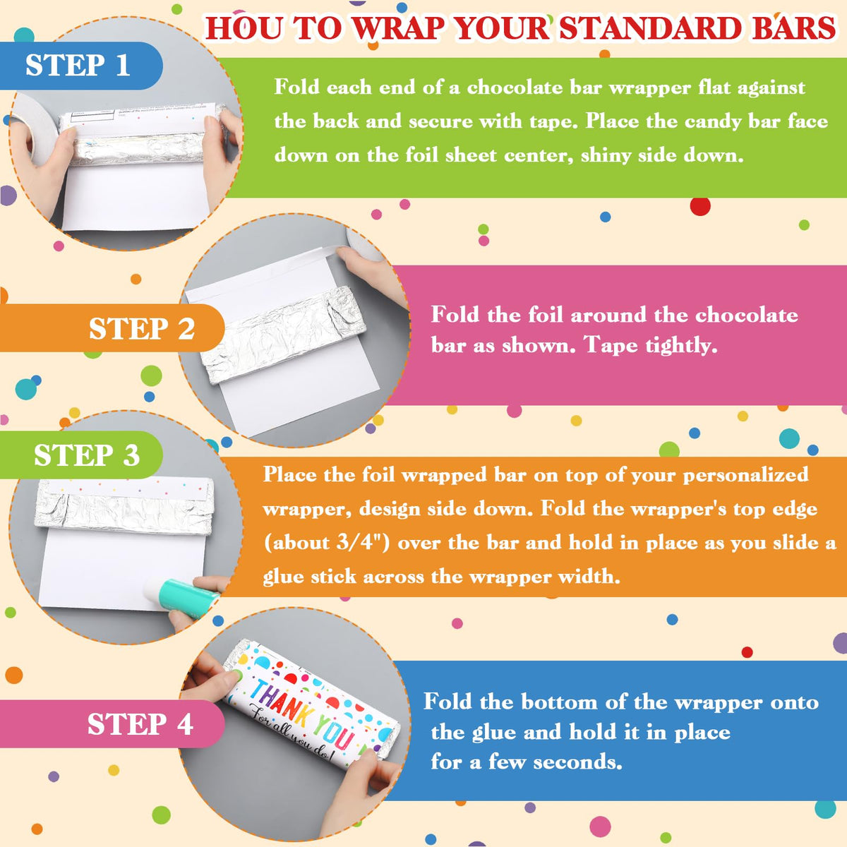 Moinchore 100 Pcs Candy Bar Wrappers We Appreciate You Theme,Dot