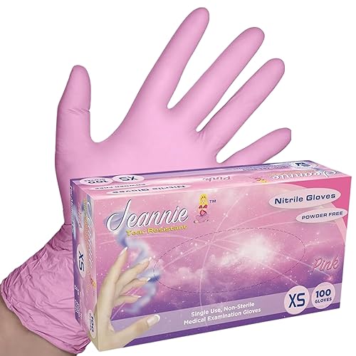 GLOVE WORLD Jeannie Pink Nitrile Disposable Gloves - Small, 100/Box - Super Stretch, Tear-Resistant, Latex and Powder Free - Ideal for Food Prep, Arts