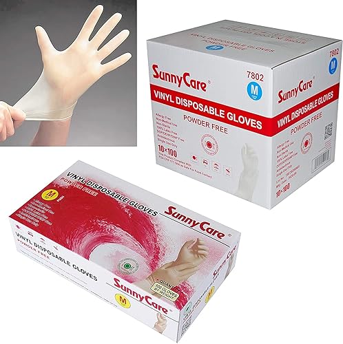 SunnyCare 1000 Vinyl Gloves 7802 Powder Free Food Service (Latex Nitrile Free) Medium