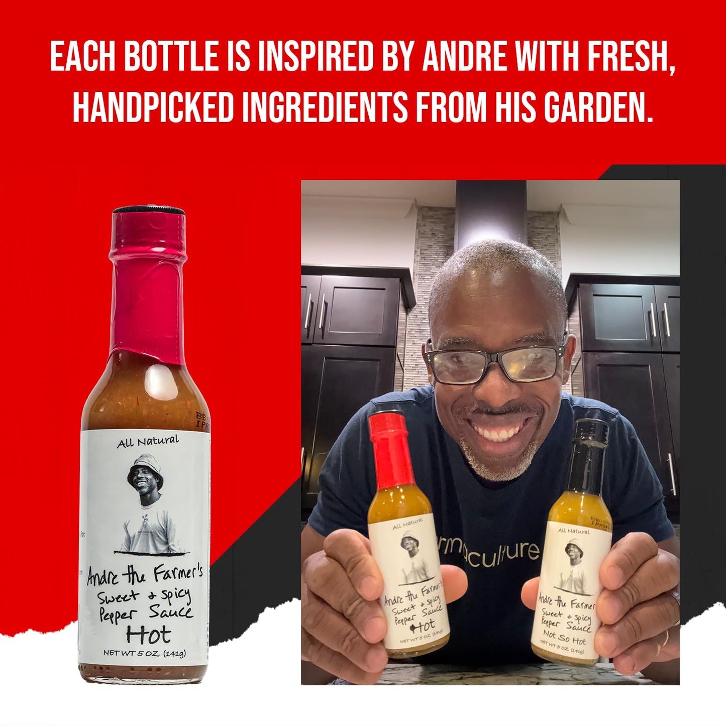 Andre The Farmer Sweet & Spicy Pepper Sauce, Bold Hot Sauce with Chili, Perfect Sweet and Spicy Sauce for Salads, Dips, Marinades, and More (5 oz)