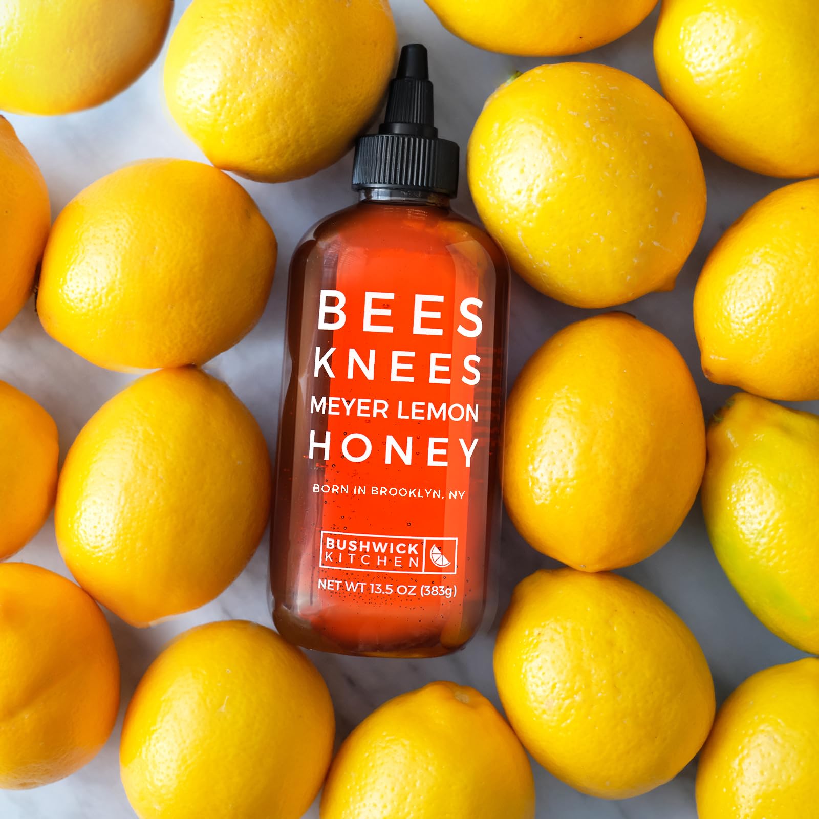 Bees Knees Meyer Lemon Honey - Made in USA Raw Honey Infused with Citrus for Tea, Yogurt & Baking - Bright & Smooth Flavor - 12.5oz