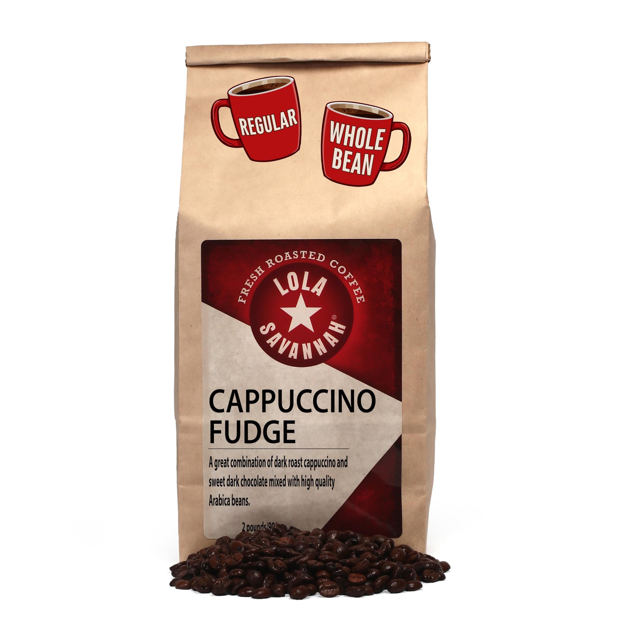 Lola Savannah Cappuccino Fudge Whole Bean Caffeinated Coffee, 2lb