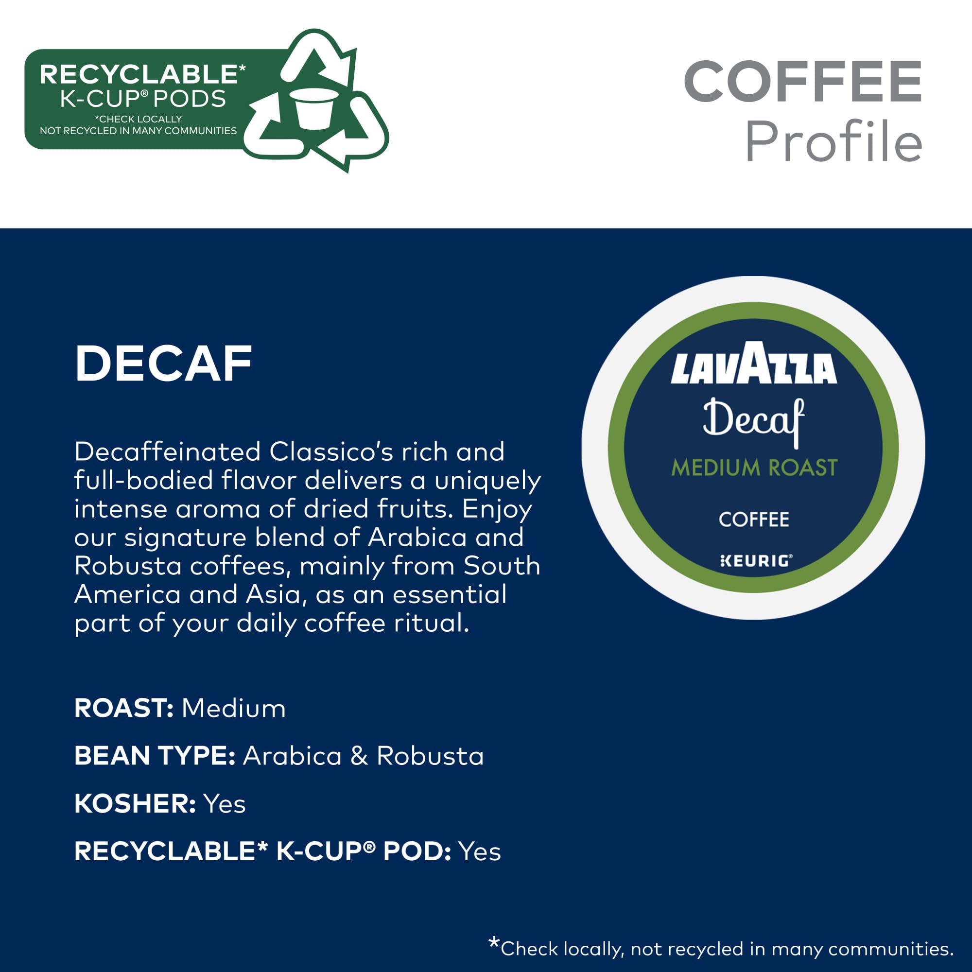 Lavazza Decaf, Single-Serve Keurig K-Cup Pods, Medium Roast Coffee, 60-Count Box (6 Packs of 10)