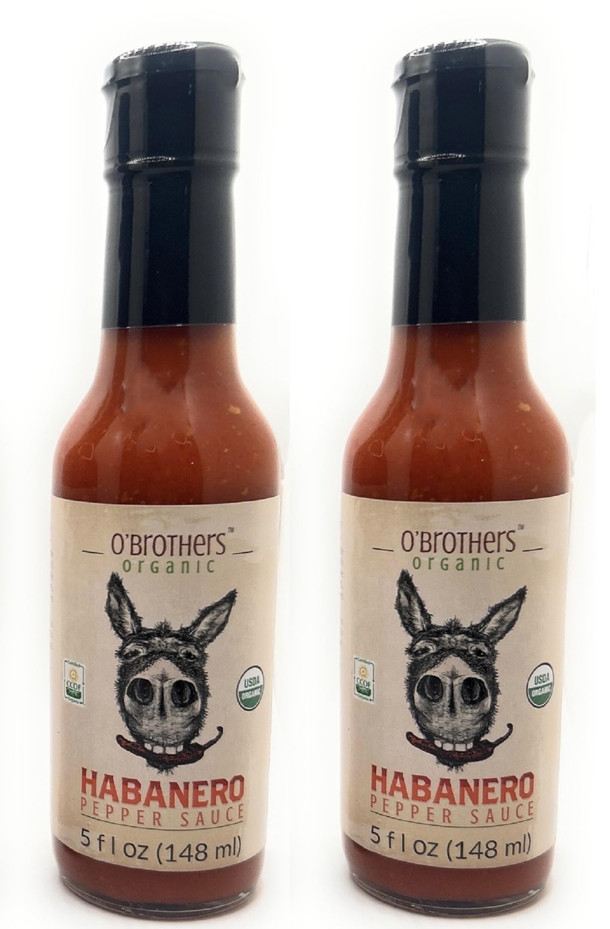 O'Brothers Organic Pepper Sauce 5oz - 2 bottles (Habanero)