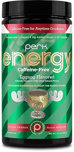 Perk Energy Caffeine-Free Drink Mix (Eggnog) 20 Servings - Healthy Coffee Alternative with Protein, Gluten-Free, Soy-Free, Peanut-Free