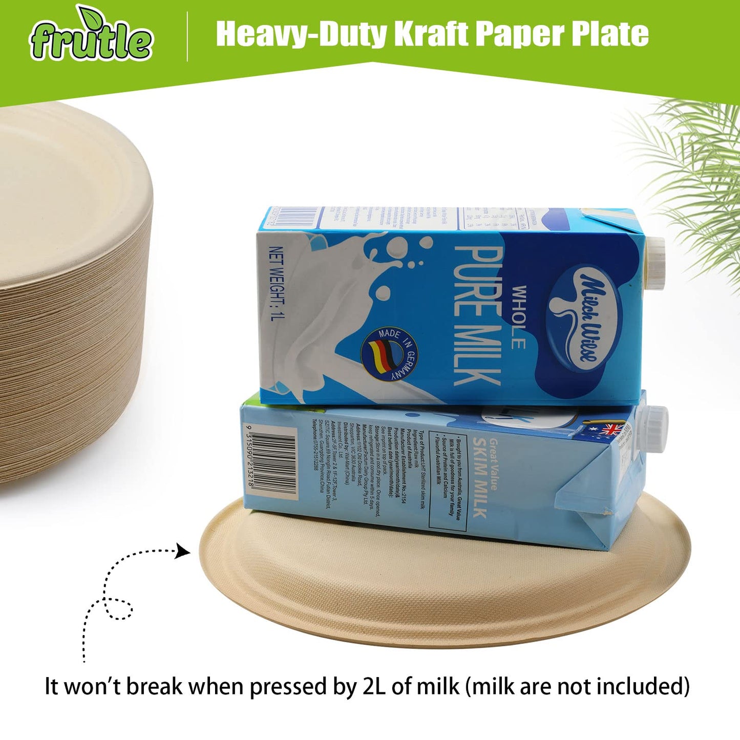 FRUTLE 150 Pack 7 INCH Paper Plates,Unbleached Heavy Duty Disposable Paper Plates for large party, picnics,Eco-Friendly Everyday Use,Commercial