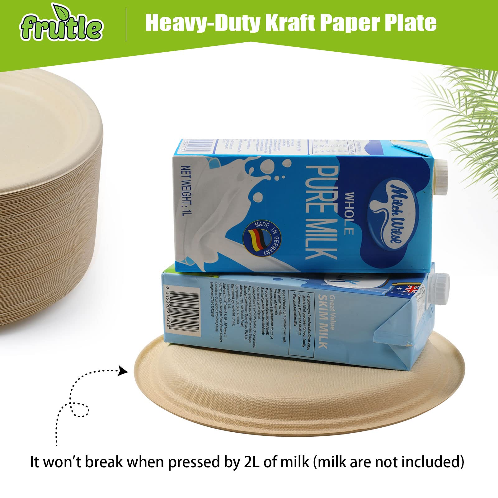 FRUTLE 150 Pack 7 INCH Paper Plates,Unbleached Heavy Duty Disposable Paper Plates for large party, picnics,Eco-Friendly Everyday Use,Commercial