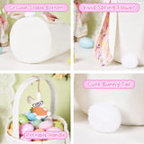 Easter Baskets Set of 2 With Wooden Tag Bunny Egg Basket Gingham Bucket Candy with Handle Tote Reusable Goody Baskets Gifts Bags
