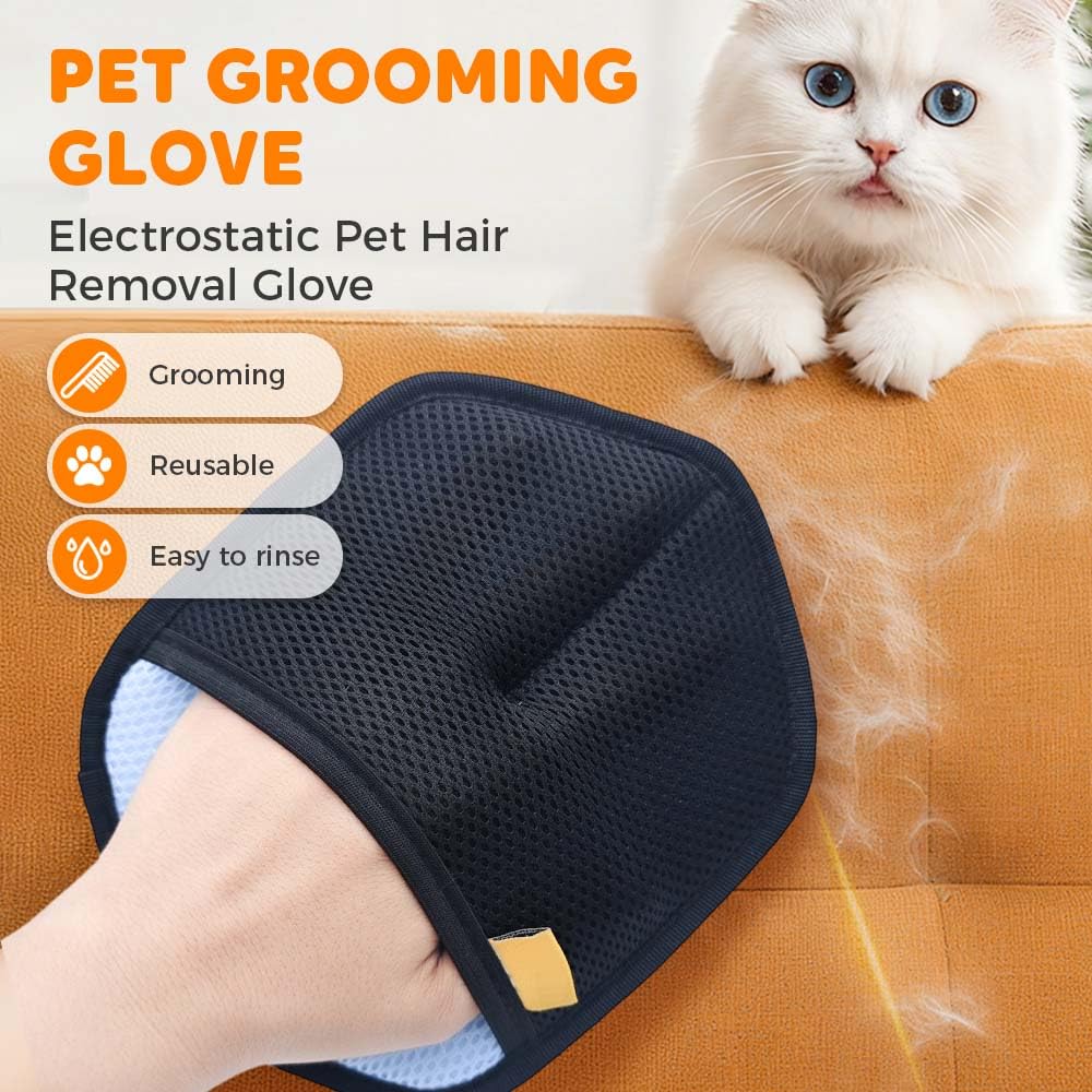 PolishWiz Pet Hair Removal Glove for Cats & Dogs, 2025 Upgraded Reusable Electrostatic Grooming Glove, Washable Pet Hair Remover Tool (Blue)