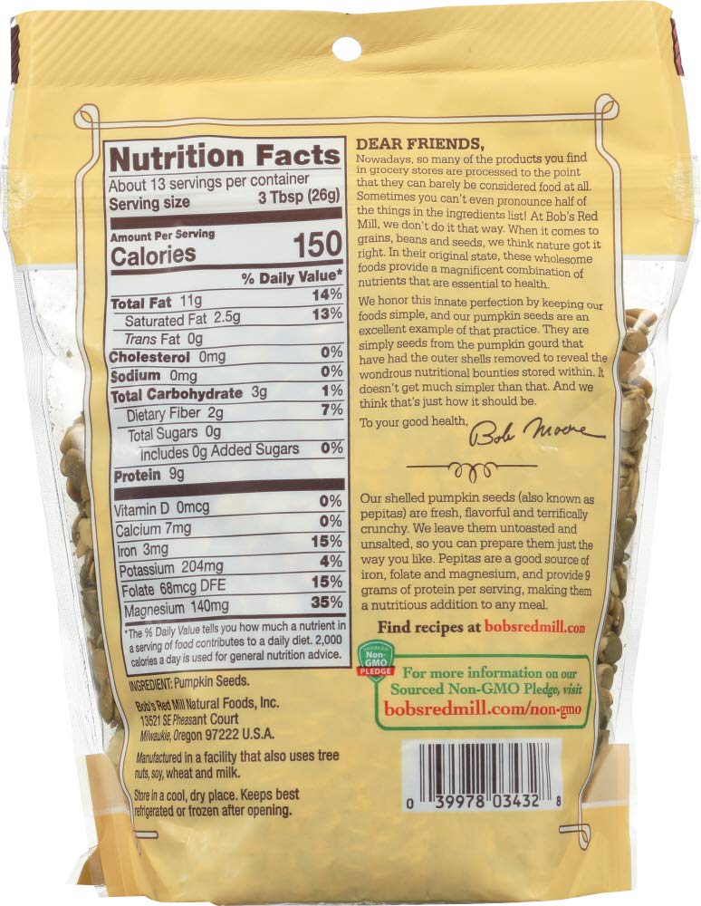 BOB'S RED MILL, Seeds, Pumpkin, Pack of 6, Size 12 OZ, (Gluten Free Kosher)