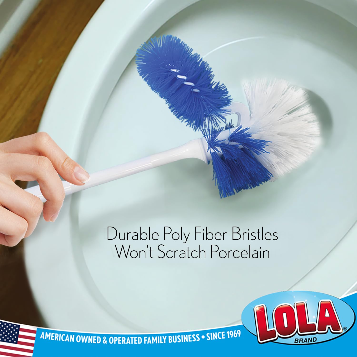 LOLA Classic Toilet Brush w/Under-The-Rim Scrubber, 2 Pack, Deep Cleans The Entire Toilet Bowl, Non-Slip Handle w/Rubber Comfort Grip