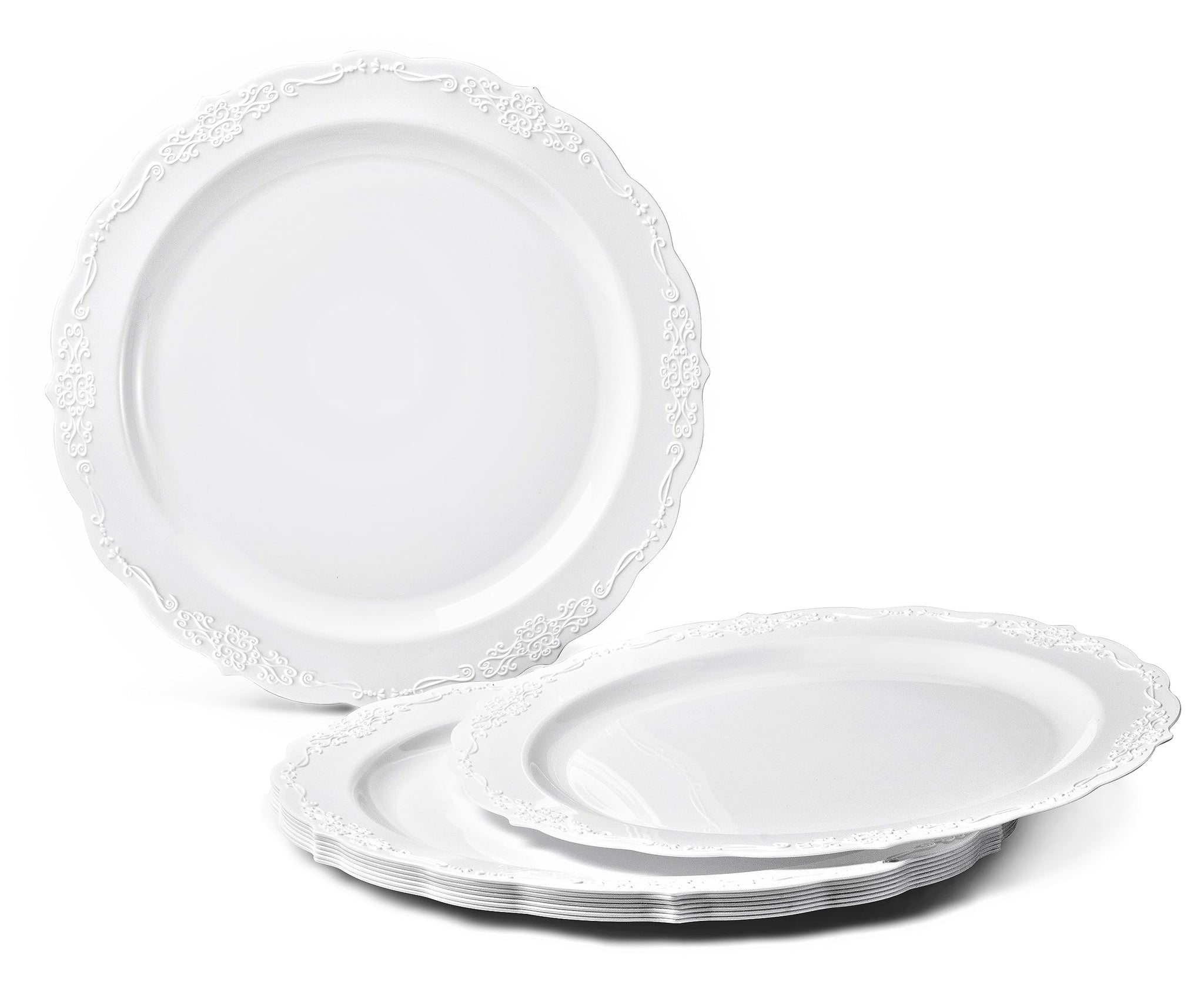 " OCCASIONS " 120 Plates Pack,(60 Guests) Vintage Wedding Party Disposable Plastic Plates Set -60 x 10'' Dinner + 60 x 7.5'' Salad/Dessert (Verona