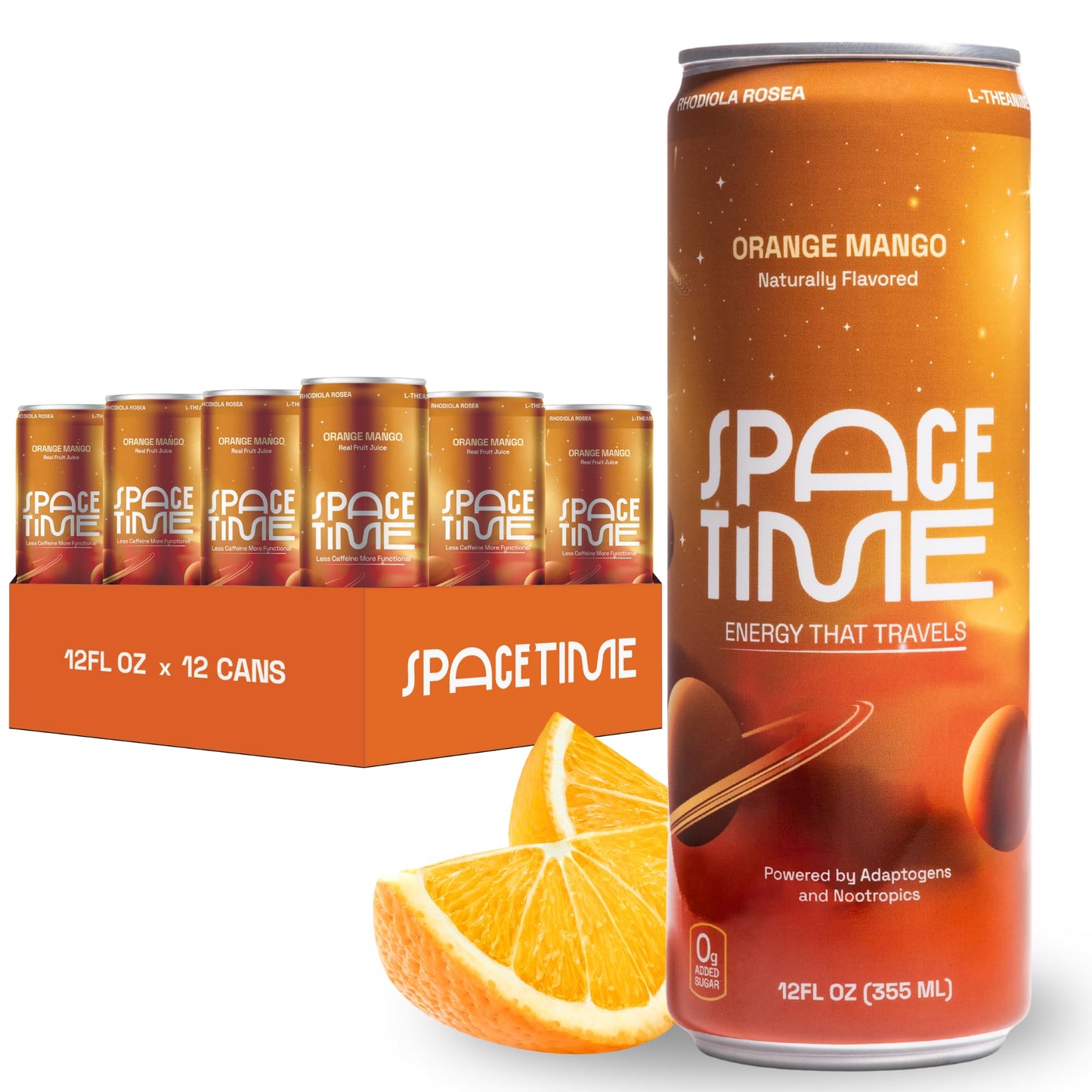 SpaceTime Productivity & Focus Energy Drink - Real Juice Infused Nootropic Drink with 50mg Organic Caffeine, L-Theanine, Rhodiola & B Vitamins