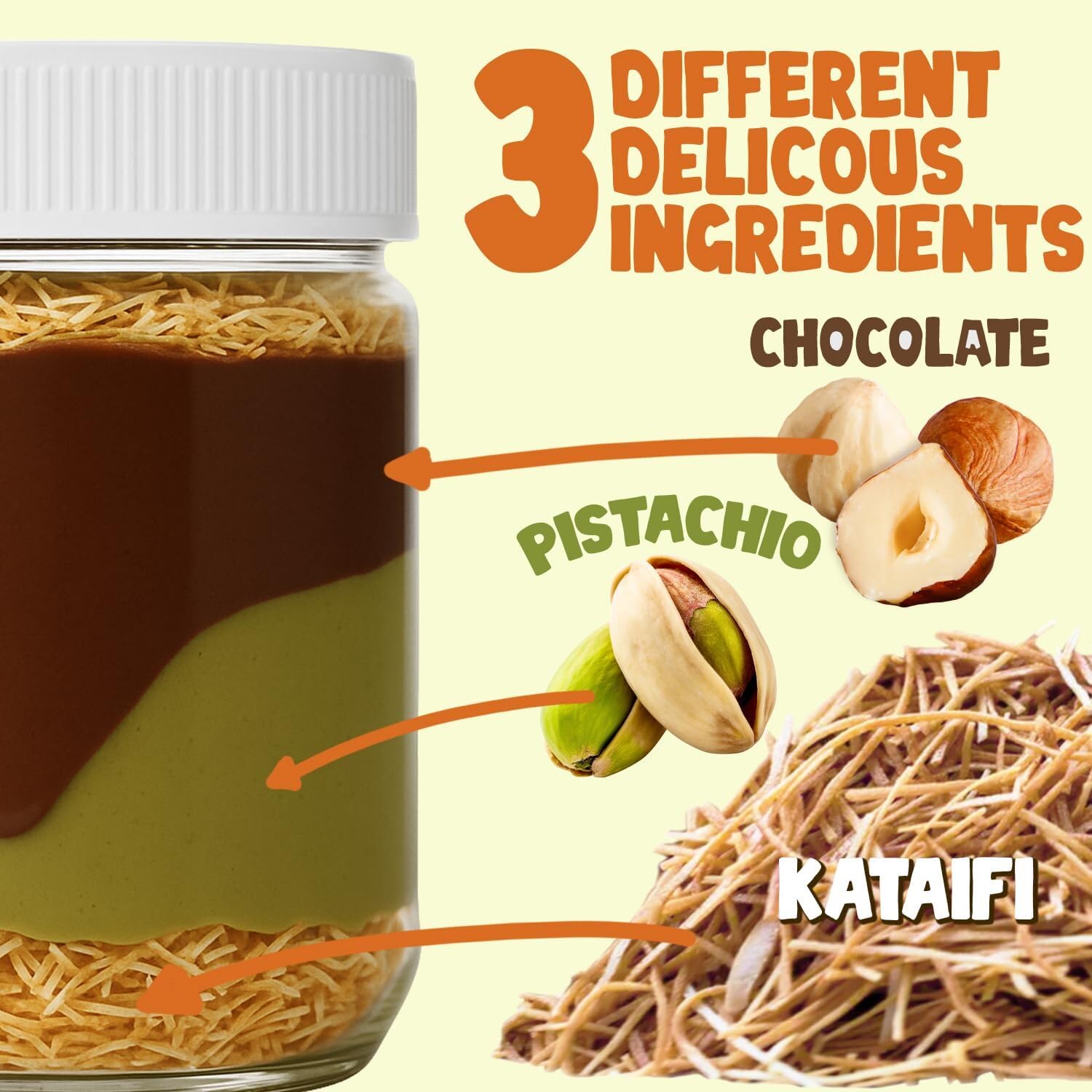 Dubai Chocolate Spread - 6.35 oz Jar with Pistachio, Kataifi & Gourmet Dubai Chocolate Filling for Pancakes, Breakfast, Snacks, and Desserts