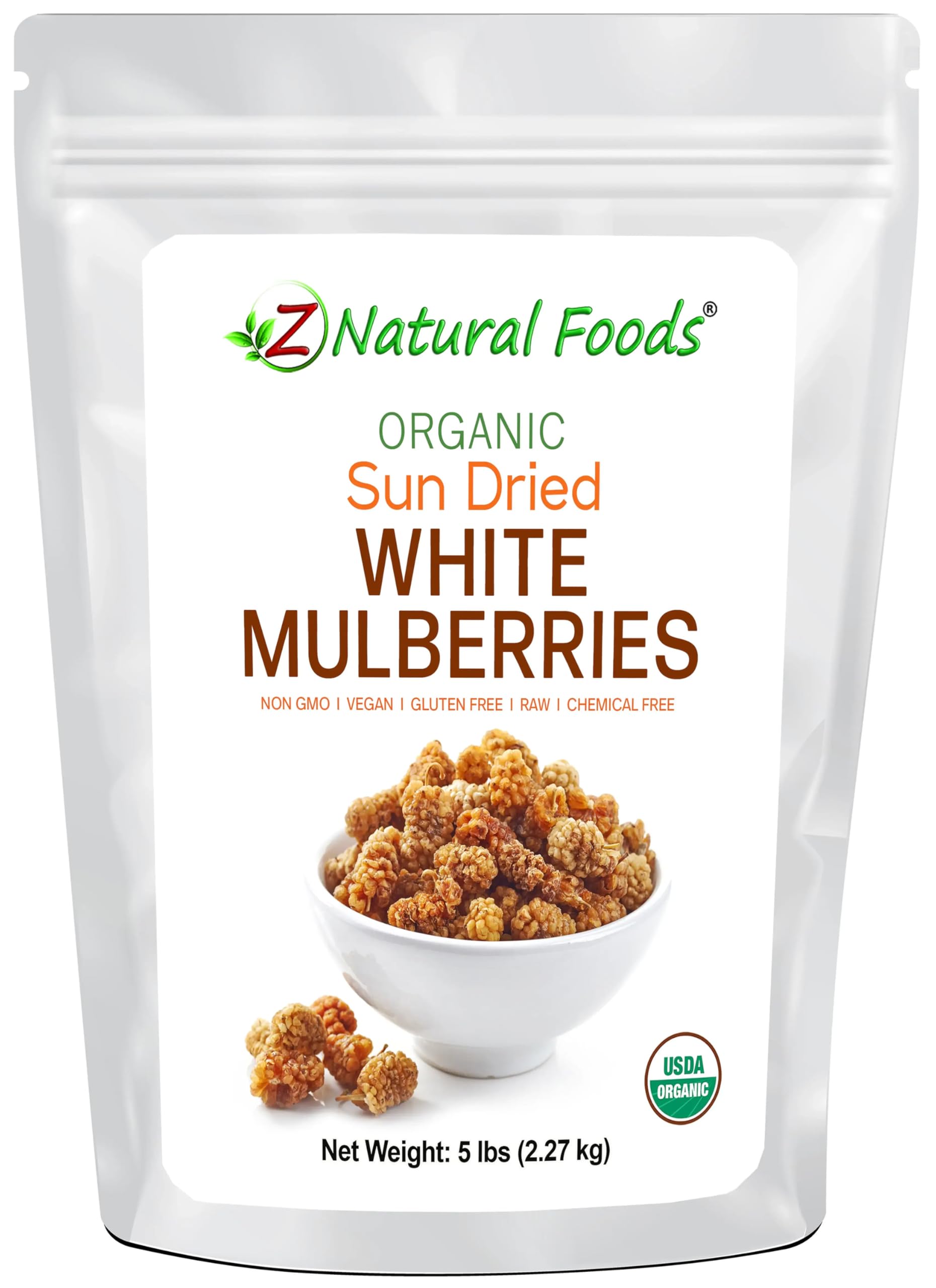 Organic White Mulberries - Sun Dried 100% Pure - No Sugar Added - Exotic All Natural Raisin Alternative - Superfood Fruit Snack for Trail Mix