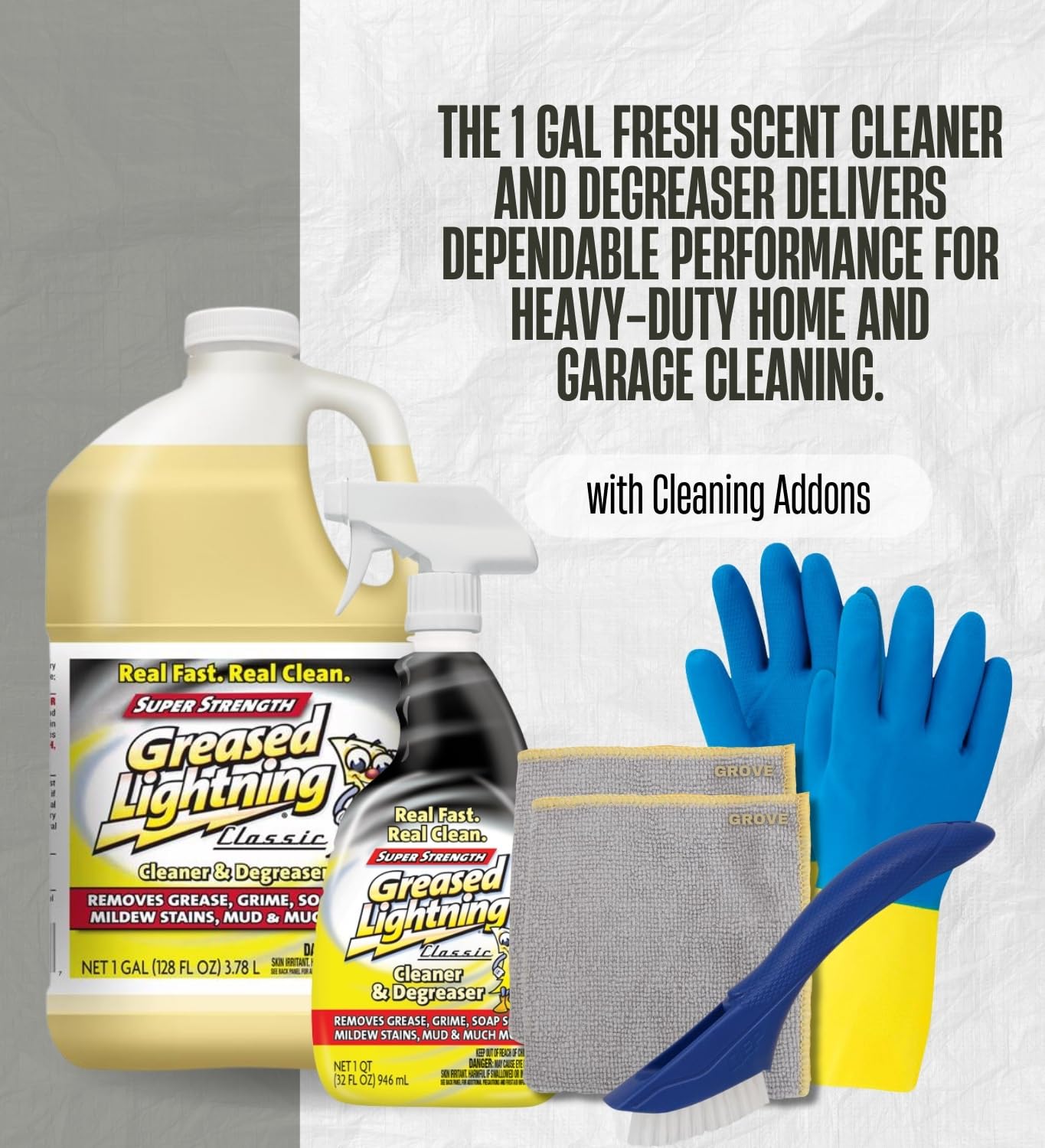 Fresh Scent Cleaner and Degreaser by Greased Lightning 1 gal Liquid Bundle with Lemon Scent Cleaner and Degreaser 32 oz Liquid + 2 Microfiber Cloth +