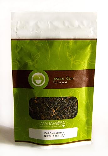 Mahamosa Earl Grey Sencha Tea 4 oz - Loose Leaf Flavored Green Tea Blend (with bergamot, lemon, orange)