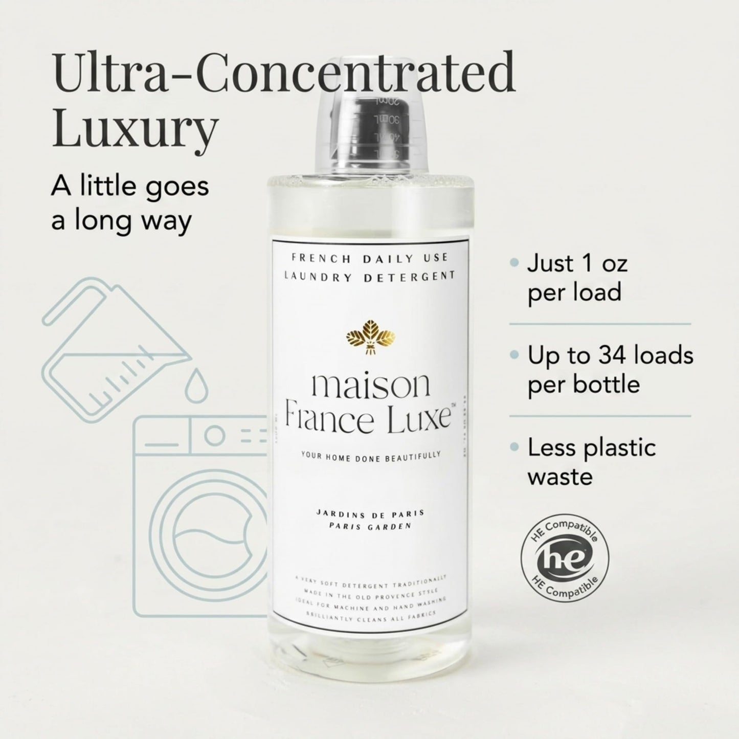 Maison France Luxe French Laundry Detergent, Plant Based Laundry Soap With Olive Oil and Coconut Oil for Machine or Hand Wash, Daily Use Formula