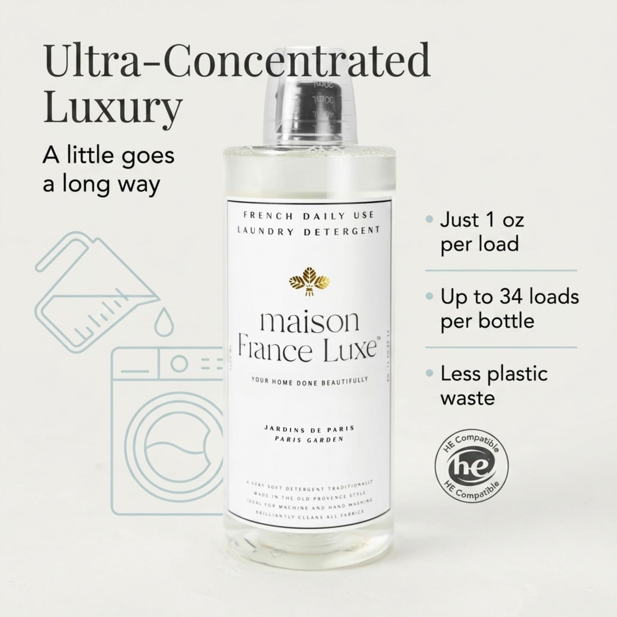 Maison France Luxe French Laundry Detergent, Plant Based Laundry Soap With Olive Oil and Coconut Oil for Machine or Hand Wash, Daily Use Formula