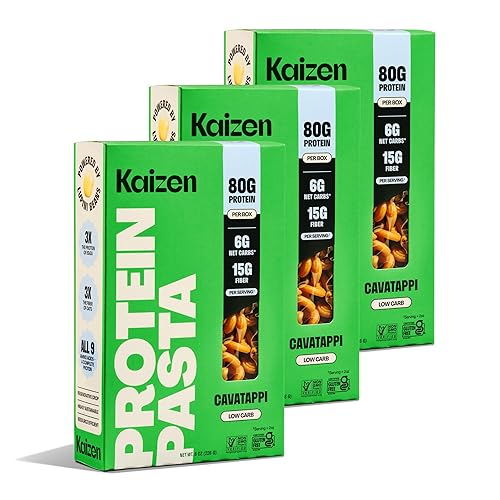 Kaizen Cavatappi Protein Pasta, 20g Protein, Low Carb (6g Net Carbs), Keto-Friendly, Gluten-Free, Plant-Based Lupini Noodles, High Fiber, 8 Ounce