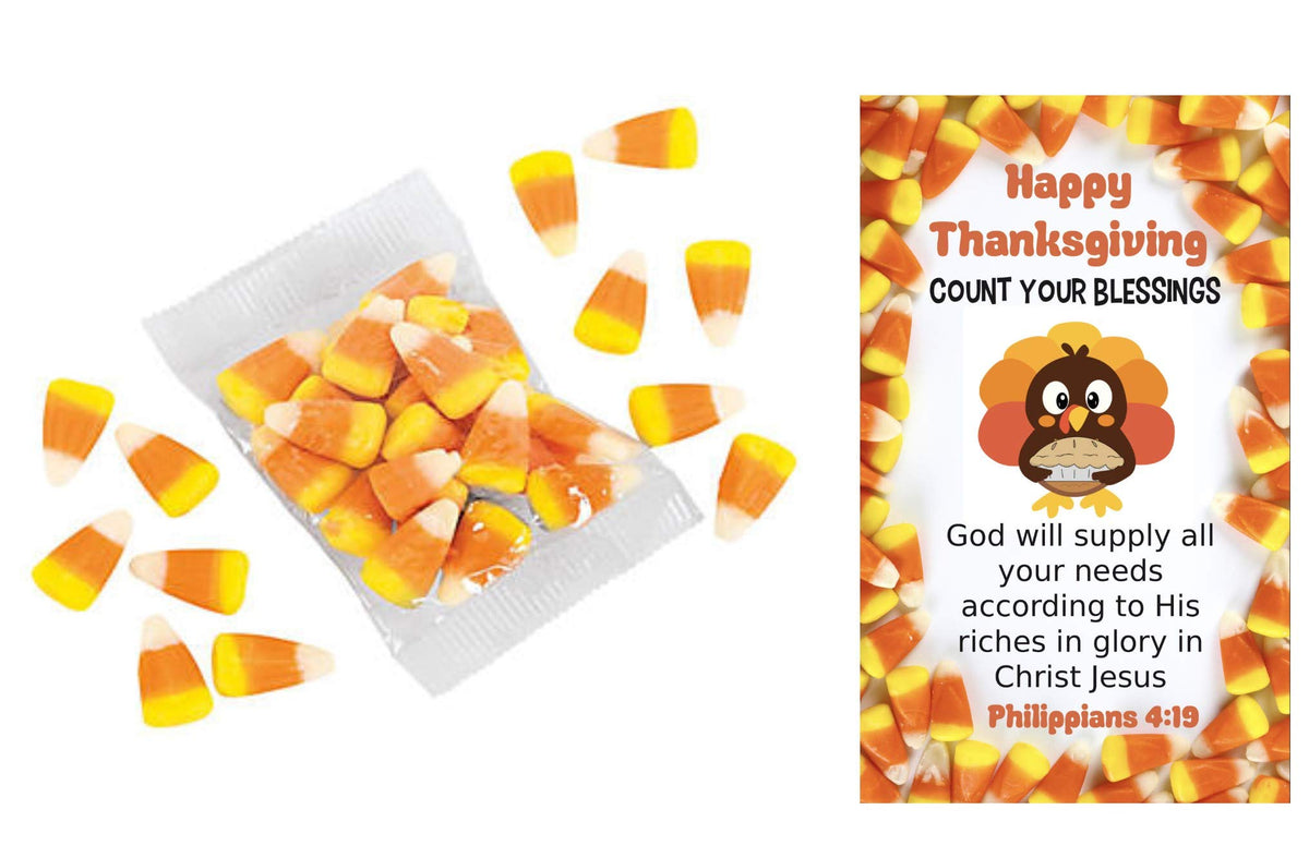 Thanksgiving Candy Corn with Count Your Blessings Prayer Cards - 24 Sets for Churches