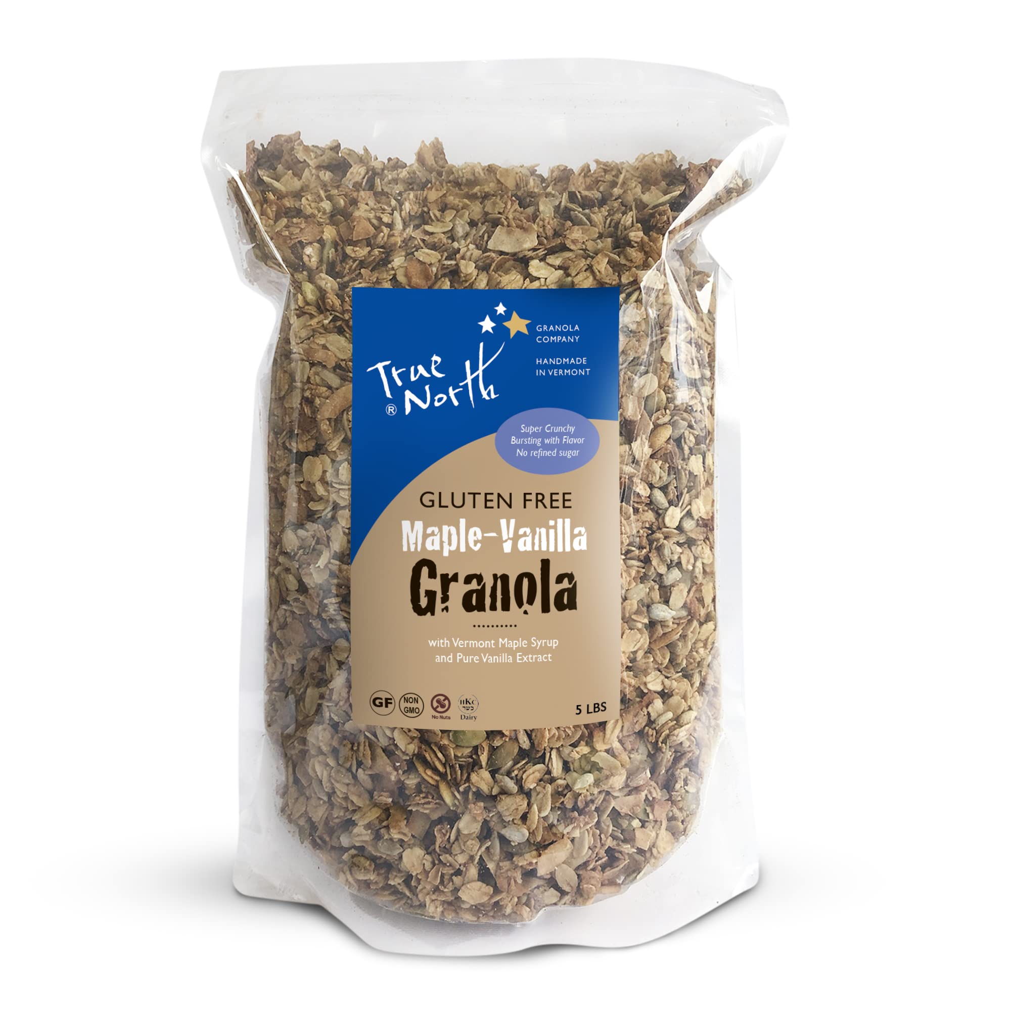 True North Granola - Gluten Free Maple Vanilla Granola, Low Carb, Nut Free and Non-GMO, Bulk Bag, 5 lb.