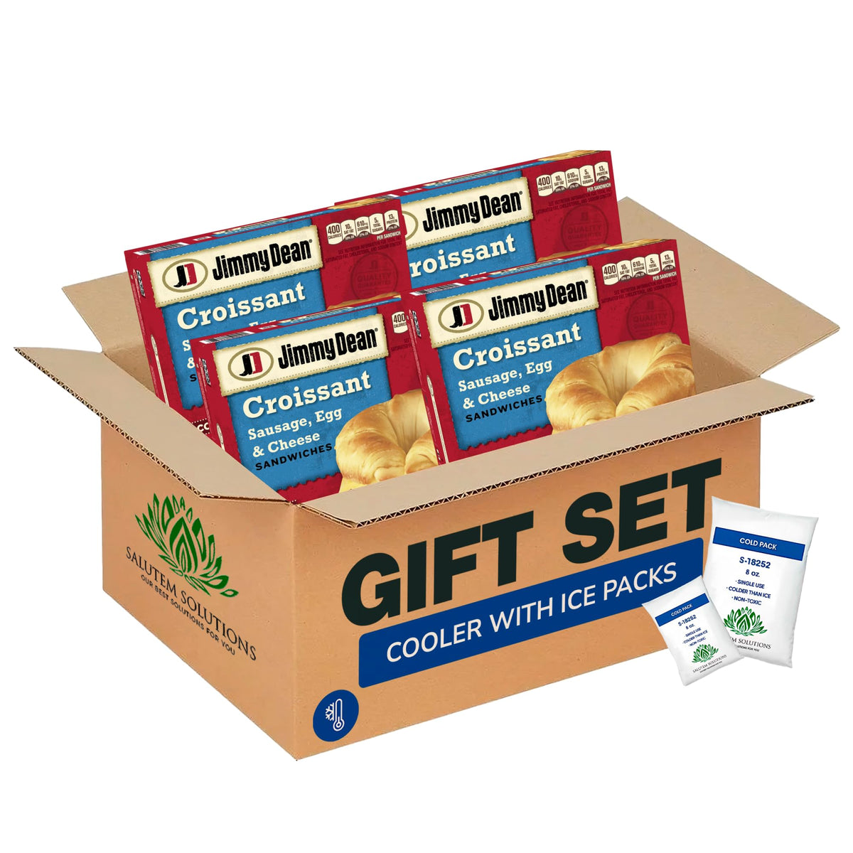 Salutem Vita - Sausage Egg Cheese Croissant Sandwiches Frozen Breakfast Gift Set - Pack of 4