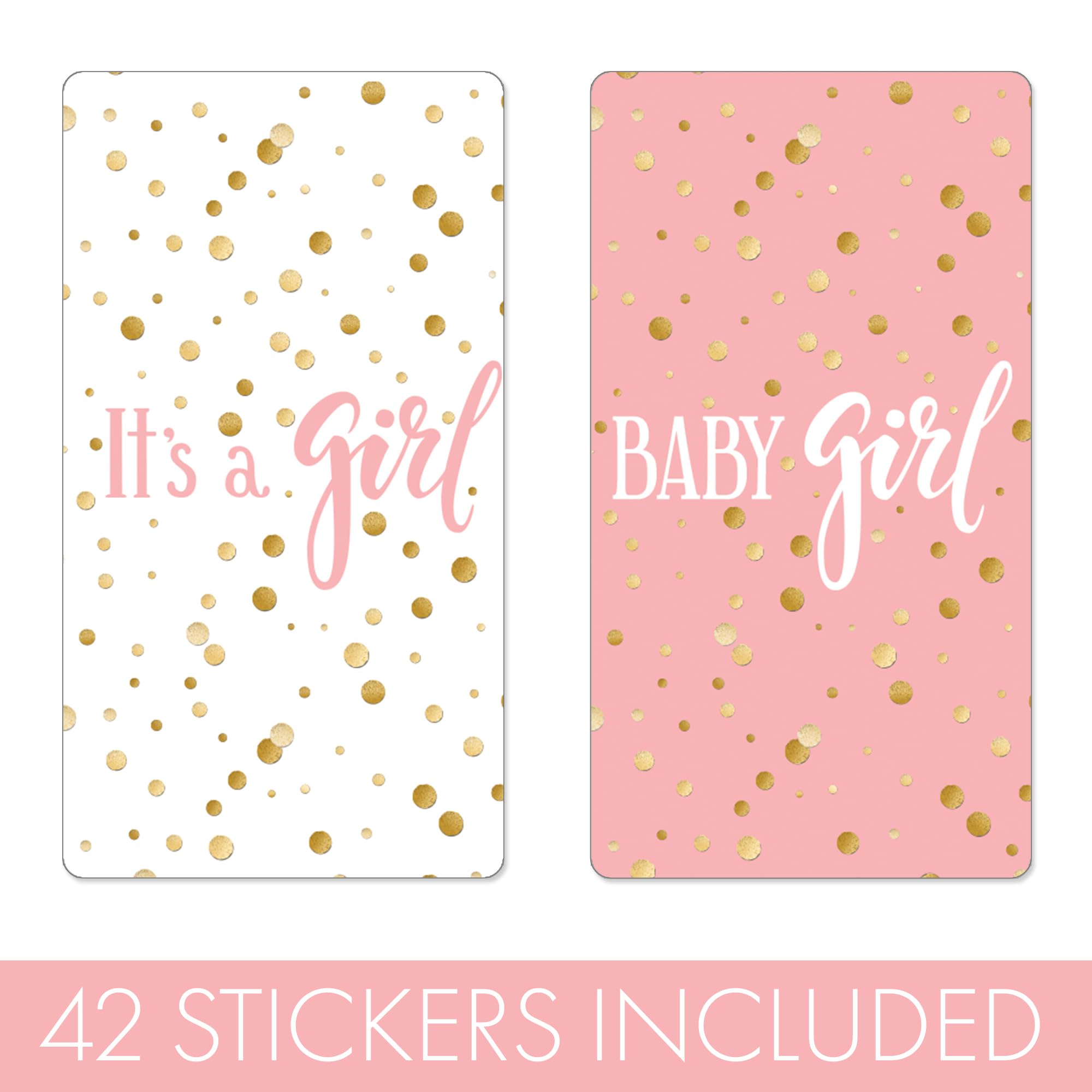 Pink and Gold It's a Girl Baby Shower Wrappers for Mini Chocolate Bars, Baby Shower Party Favor Candy Stickers - 42 Count