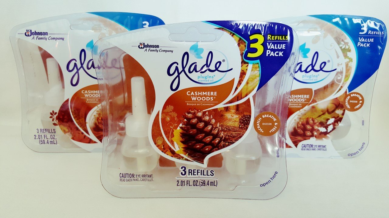 9 Refills Glade PlugIns Scented Oil CASHMERE WOODS 3 X 3 packs