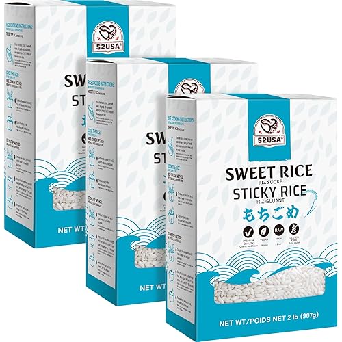 52USA Sweet Sticky Rice 2 Pound (Pack of 3), Premium Glutinous Rice 96 Ounce (2721g), Gluten-Free, Vegan, All Natural, White Rice, Rich in Fibers