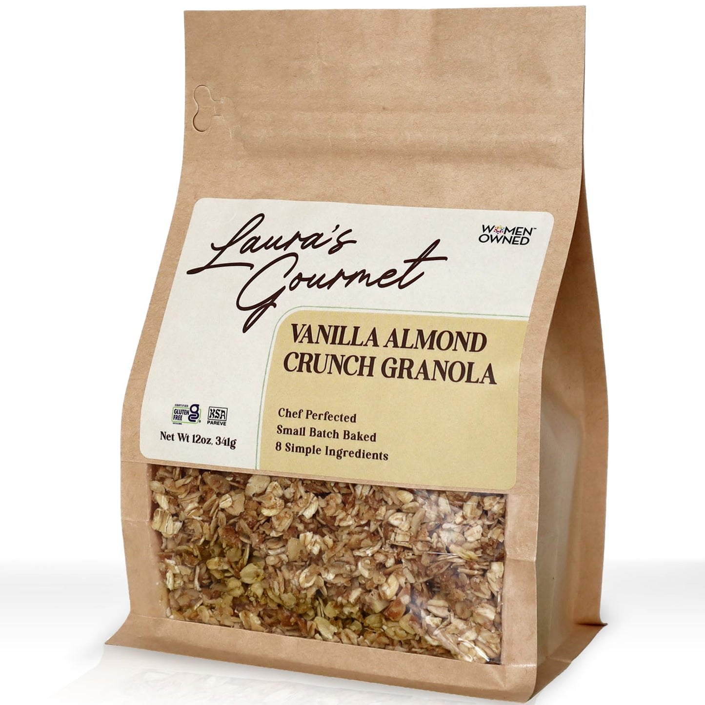 Laura's Gourmet Granola Vanilla Almond Crunch, 2 lb, Gluten-Free Oats, Vegetarian, Dairy & Soy Free Snack, Organic Honey, Almonds & Vanilla, Artisan