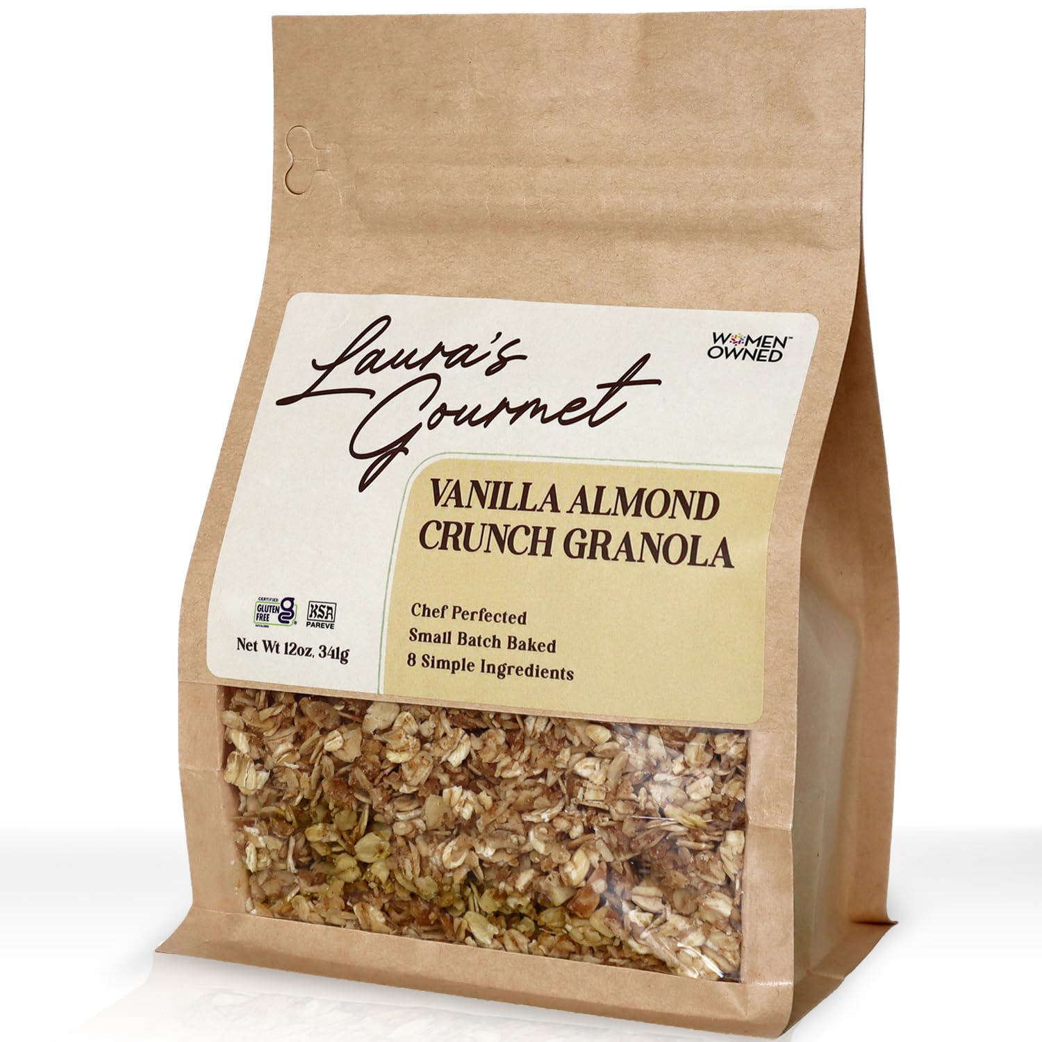 Laura's Gourmet Granola Vanilla Almond Crunch, 2 lb, Gluten-Free Oats, Vegetarian, Dairy & Soy Free Snack, Organic Honey, Almonds & Vanilla, Artisan