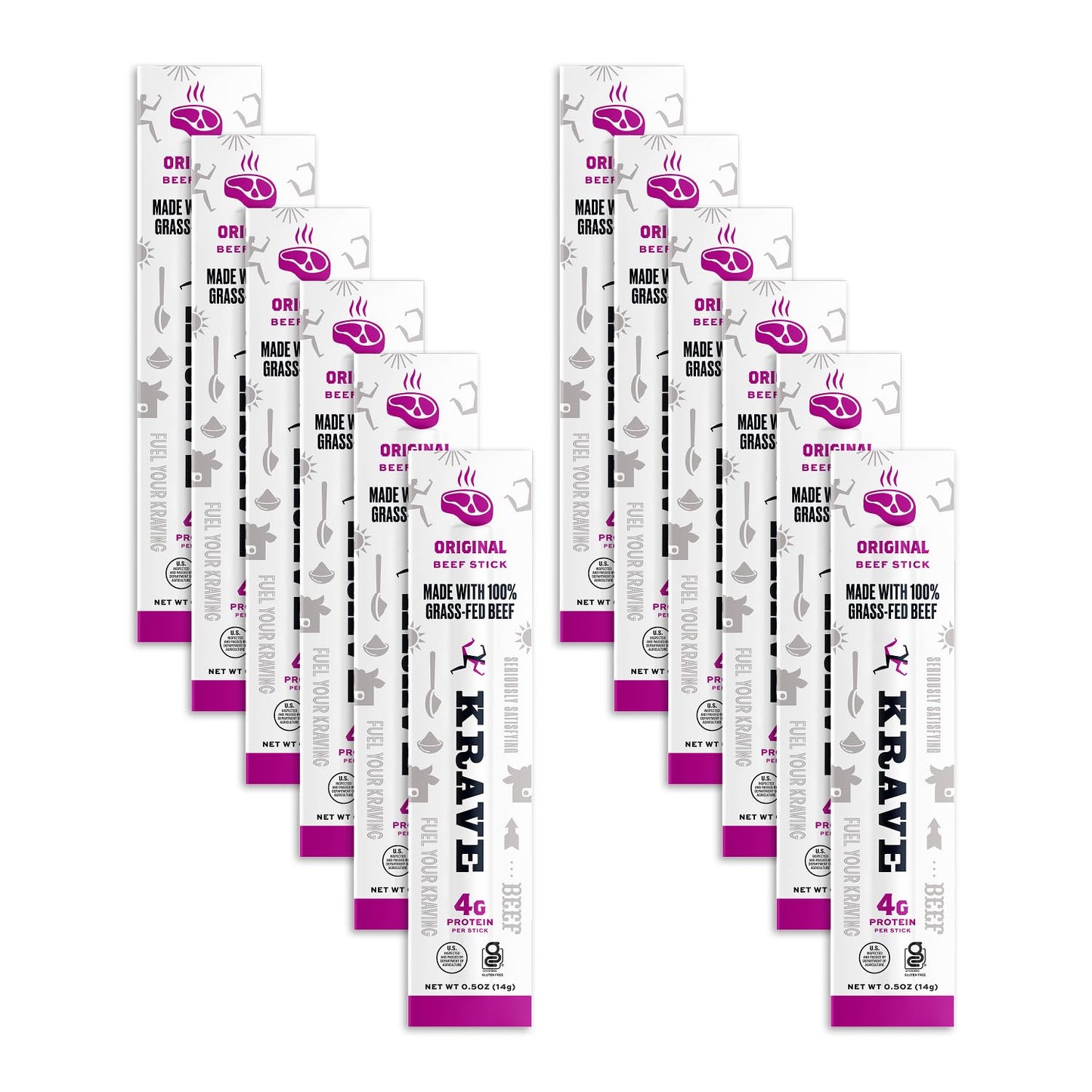 Krave, Meat Sticks Minis, Original Beef flavor - (0.5 Ounce Sticks, Pack of 12) - 100% Grass Fed Beef, 45 Calories Per Stick, Good Source of Protein