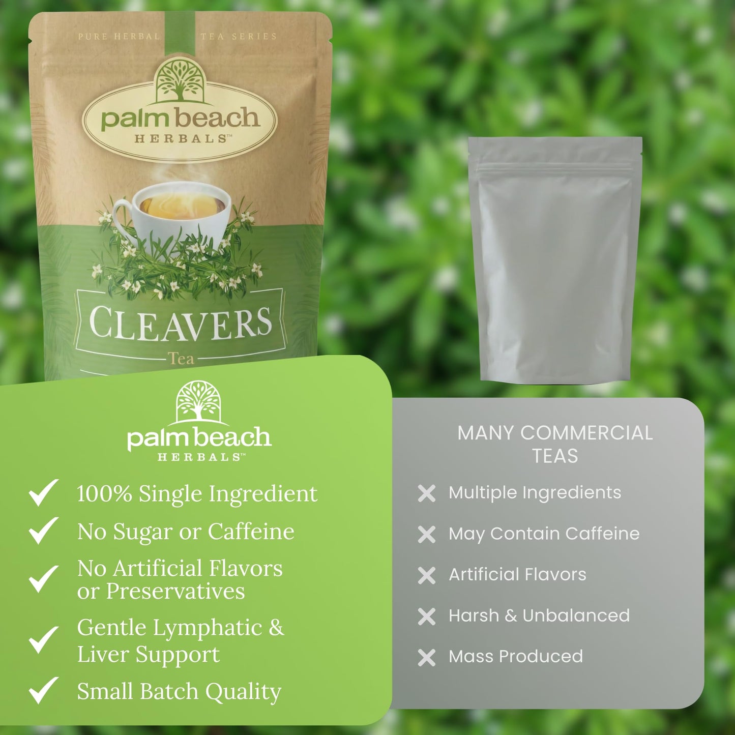 Palm Beach Herbs Cleavers Tea - Cleavers Herb for Lymphatic, Urinary and Wellness Support - Caffeine Free - Sugar Free - 30 Tea Bags