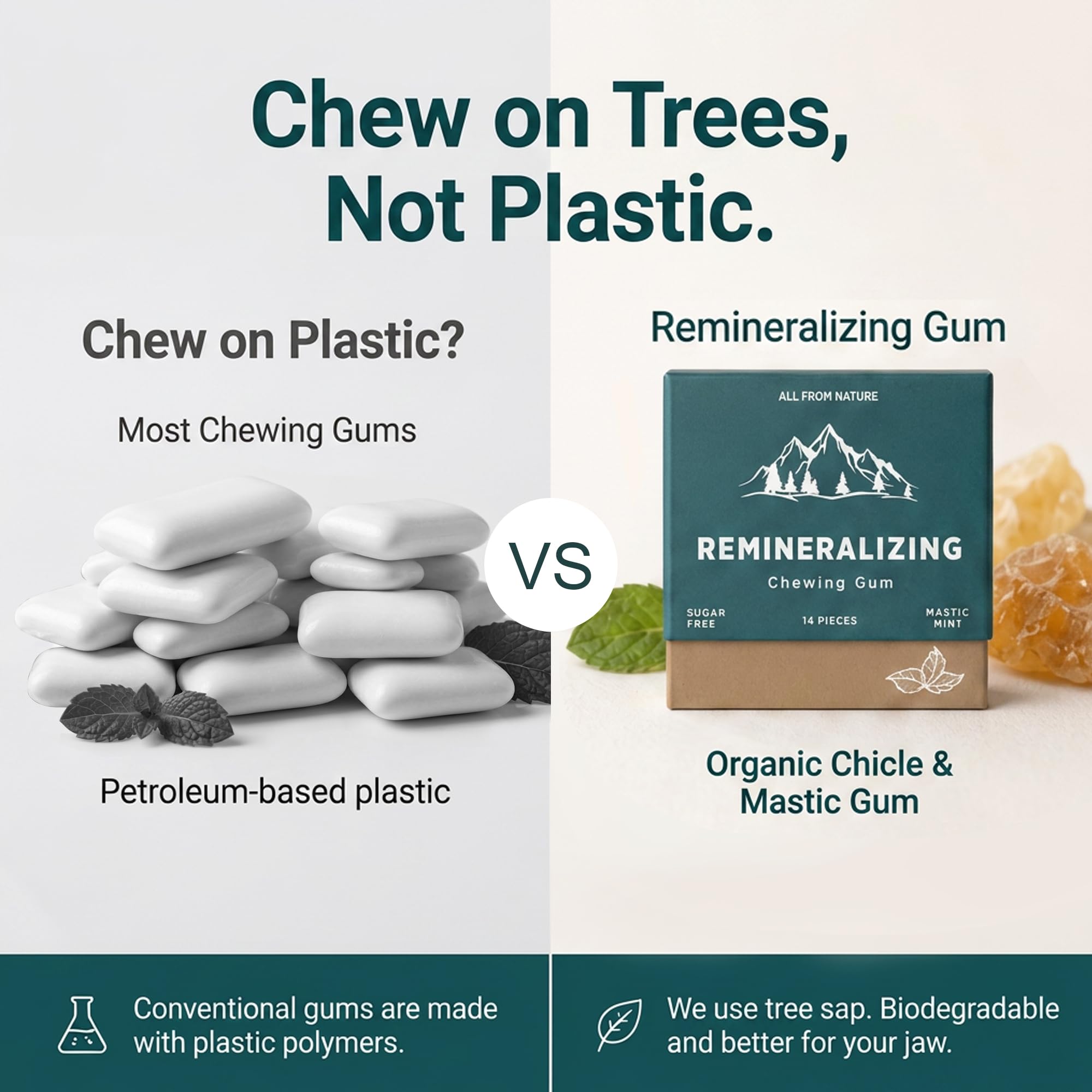 Remineralizing Chewing Gum - 2026 Sugar-Free Gum with Xylitol & Hydroxyapatite - Aspartame-Free, Sucralose-Free, Eco-Friendly - Fresh Mint - 2 Pack