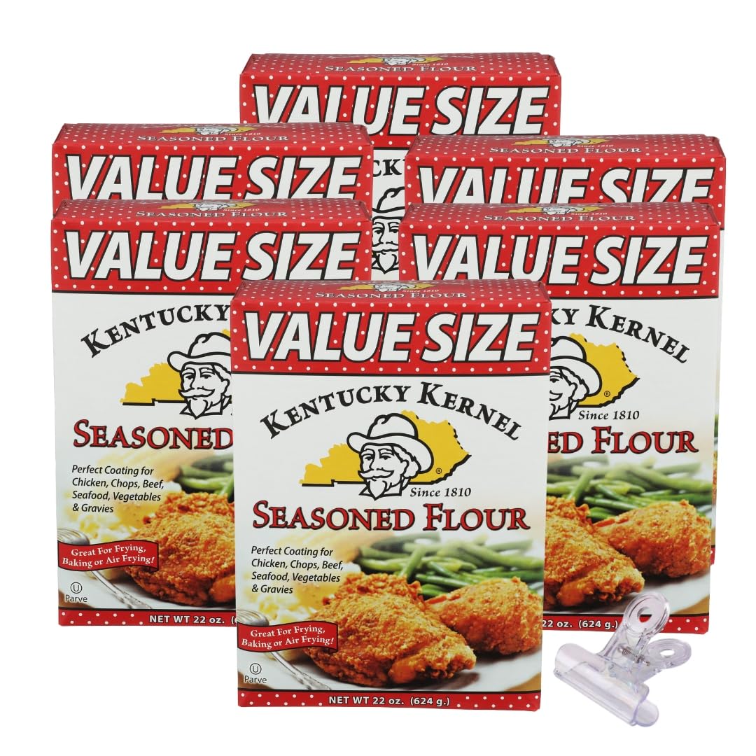 Kentucky Kernel Flour Seasoned 22 oz (Pack of 6) - Groceries Spices Seasoning - Butter Steak Fries Pork Chops Ribs - Under 5 Dollar Items with Food
