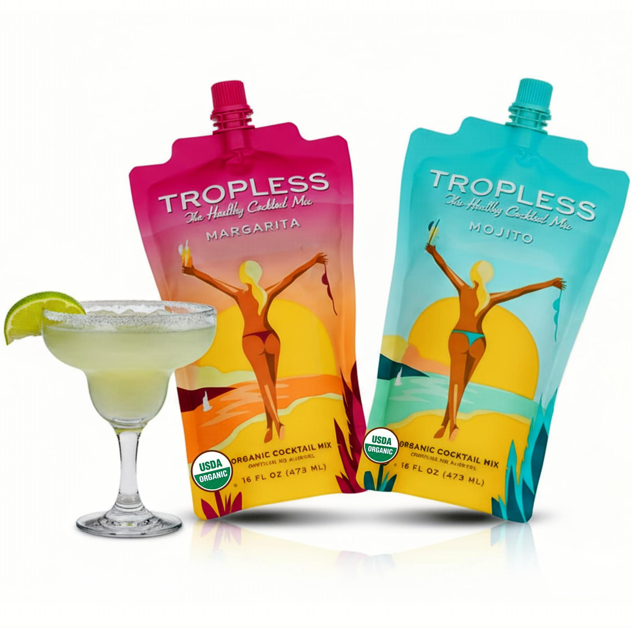 TROPLESS Healthy Margarita & Mojito Mix, No Sugar Added, Plant-Based Sweeteners, 5 Organic Ingredients, with Hydrating Coconut Water and Electrolytes