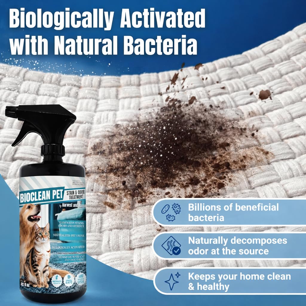 Bioclean Pet Carpet Cleaner & Deodorizer - Eliminates Pet Urine Smell, Stain & Odor Remover, No Residue, Made in USA - 16oz