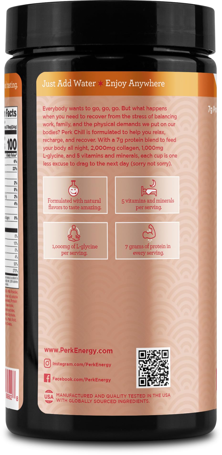 Perk Chill Drink Mix (Caramel Apple Pie) 18 Servings - Calming Melatonin-Free Nighttime Sleep Aid Support with Magnesium & L-Glycine, Gluten-Free