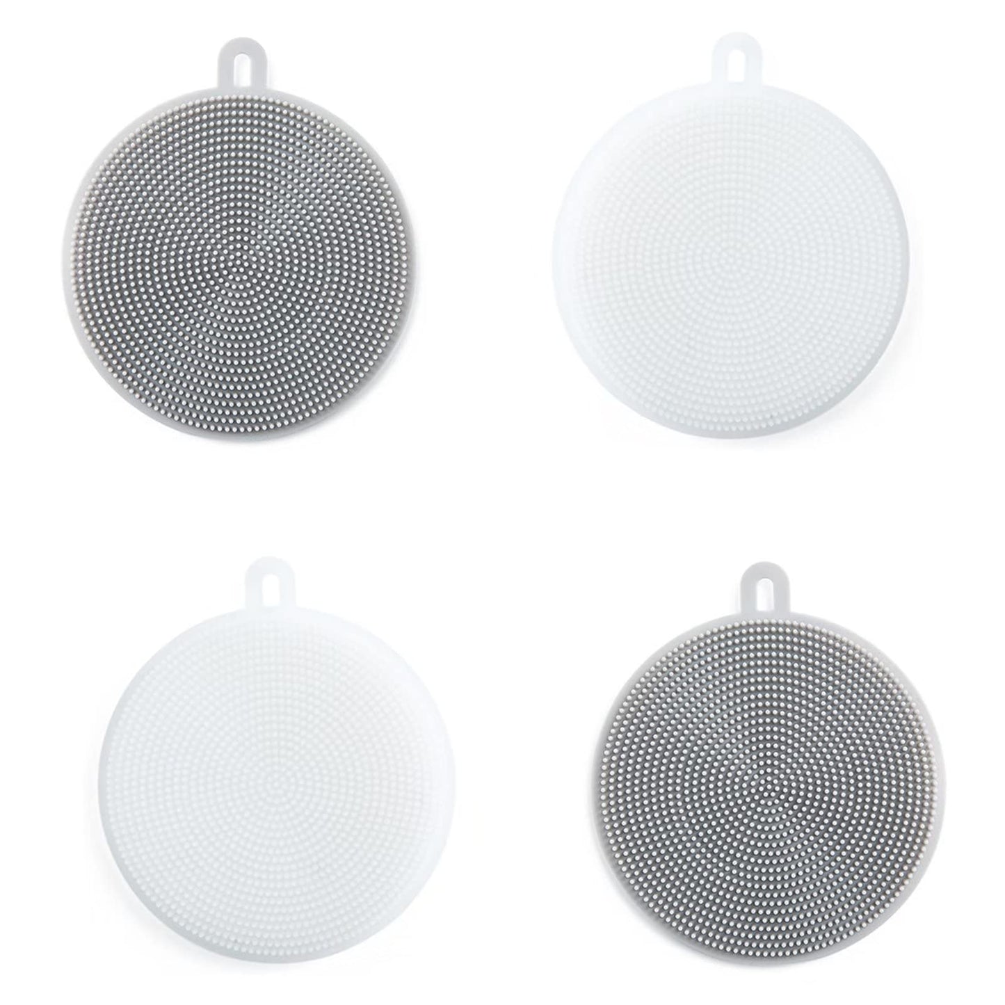 4PCS Silicone Dish Scrubber, Multipurpose Round Silicone Sponges Reusable Dish Brush Dish Brush for Kitchen Dish Dishes Fruits Vegetables(Gray+White)