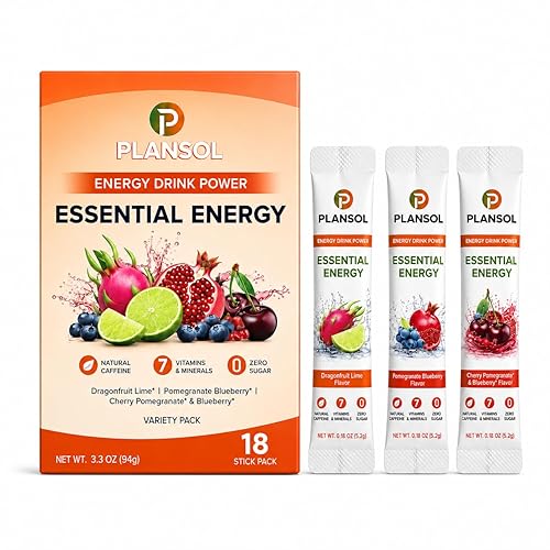 PLANSOL Power your day with Energy Drink Powder Variety Pack-featuring 18 convenient energy packets in three refreshing fruit flavors