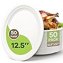 FEHHTO 100% Compostable Oval Paper Plates, 12.5Inch 50Pack Disposable Heavy Duty Bagasse Platters Eco-Friendly Biodegradable Sugarcane Plates for BBQ